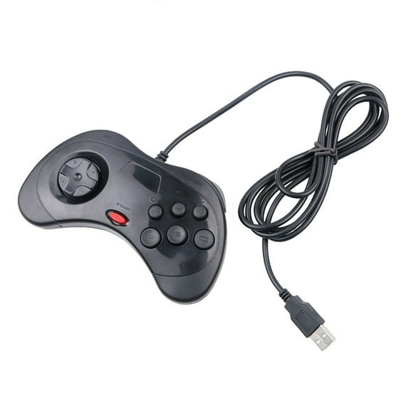 Mando de juegos con cable USB para Sega Saturn y PC - Gamepad Joypad de estilo clásico-Negro
