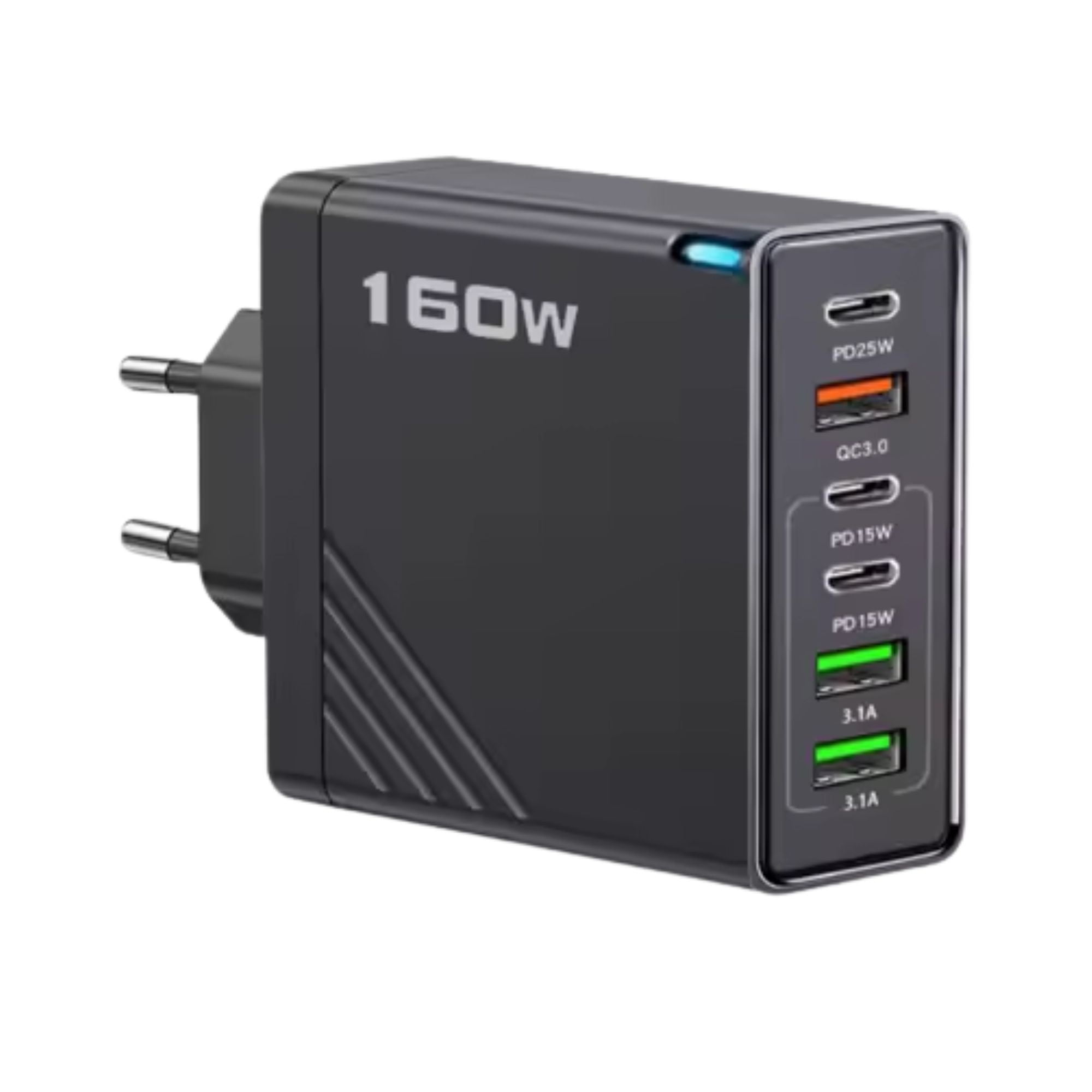 Genérico - Cargador De Pared, Múltiples Puertos Usb Y Tipo C 160w Negro