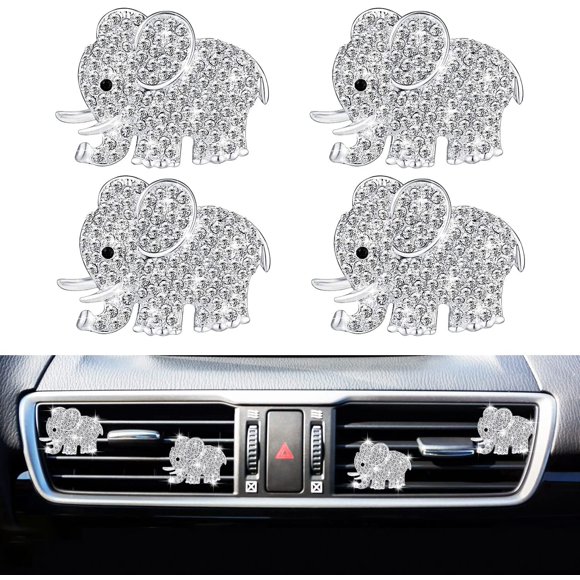 Clips para ventilación de coche Xinjincang - Juego de 4 elefantes con pedrería