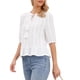 thumbnail image 4 of INSPIRE CHIC Blusa Bohemia para Mujer con Cuello de Lazo, Manga a Media Altura, Bordado de Ojales y Dobladillo con Volantes Peplum Blanco L, 4 of 6