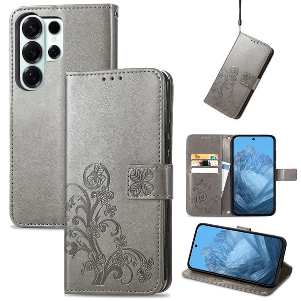 Funda Sintética FOXDOCK para Samsung Galaxy S26 Ultra | Función de Billetera y Soporte | Ultratección Completa-gris