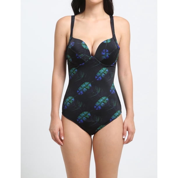 Traje de baño de una pieza estampado negro Talla L