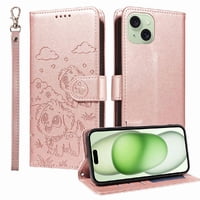 Funda Billetera Foxdock Compatible Con Iphone 15 Plus , Diseño Perrito Tierno, Ranuras Para Tarjetas Y Soporte Plegable