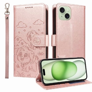 Funda Billetera Foxdock Compatible Con Iphone 15 Plus , Diseño Perrito Tierno, Ranuras Para Tarjetas Y Soporte Plegable