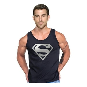 Persodesign - Polera Superman Superheroe Plateado Musculosa Tank Gym Talla M Negro Hombre
