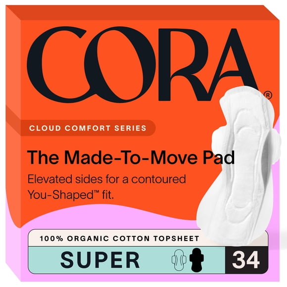 Almohadillas de cuidado femenino Cora Made-to-Move Regular, 34 unidades
