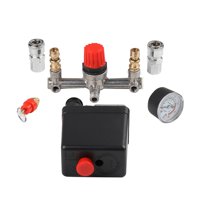 Magideal - Regulador De Presión Del Compresor De Aire, Contacto Normalmente Cerrado, Salida Doble Vertical Con Adaptador