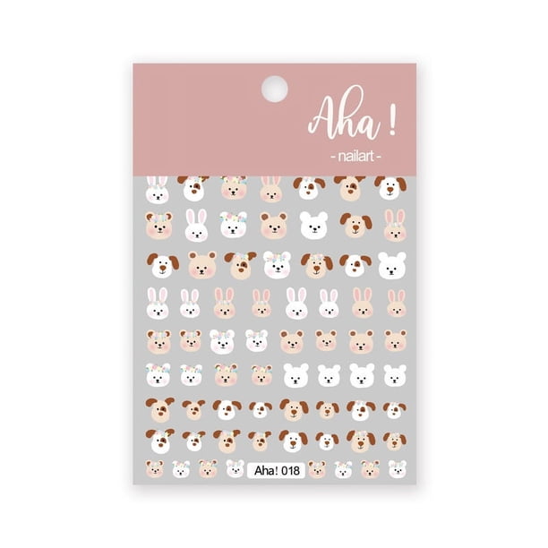 1 Sheet Sticker Nail Sticker, Cartoon Cute Rabbit Rainbow Coffee Bear Glue Nail Sticker Nail Decals