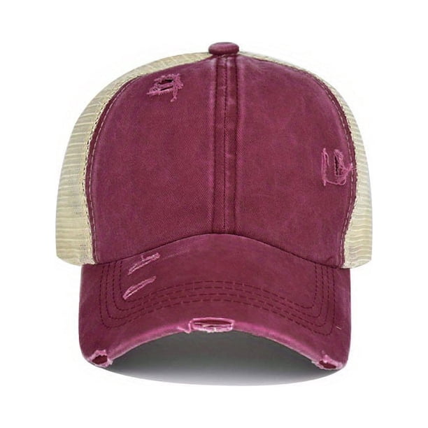 Unisex Washed Baseball Cap: Distressed Ripped Criss Cross Ponytail Hat - Adjustable Casual Style for Men & Women