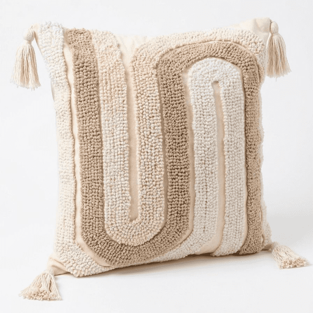 Funda de Cojín Boho Tejida con Borlas Funda Almohadon Sofa 45x45cm