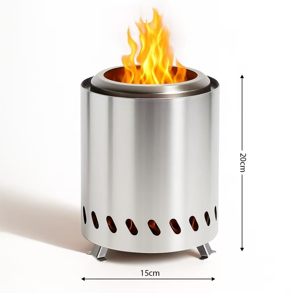 Xusx111 - Fuego Portátil De La Mesa Con Soporte, 8.5 "acero Inoxidable Mini Al Aire Libre Bajo Humo Quemando Fuego De La Mesa Alimentado Por Pellets O Madera, Para Acampar Al Aire Libre