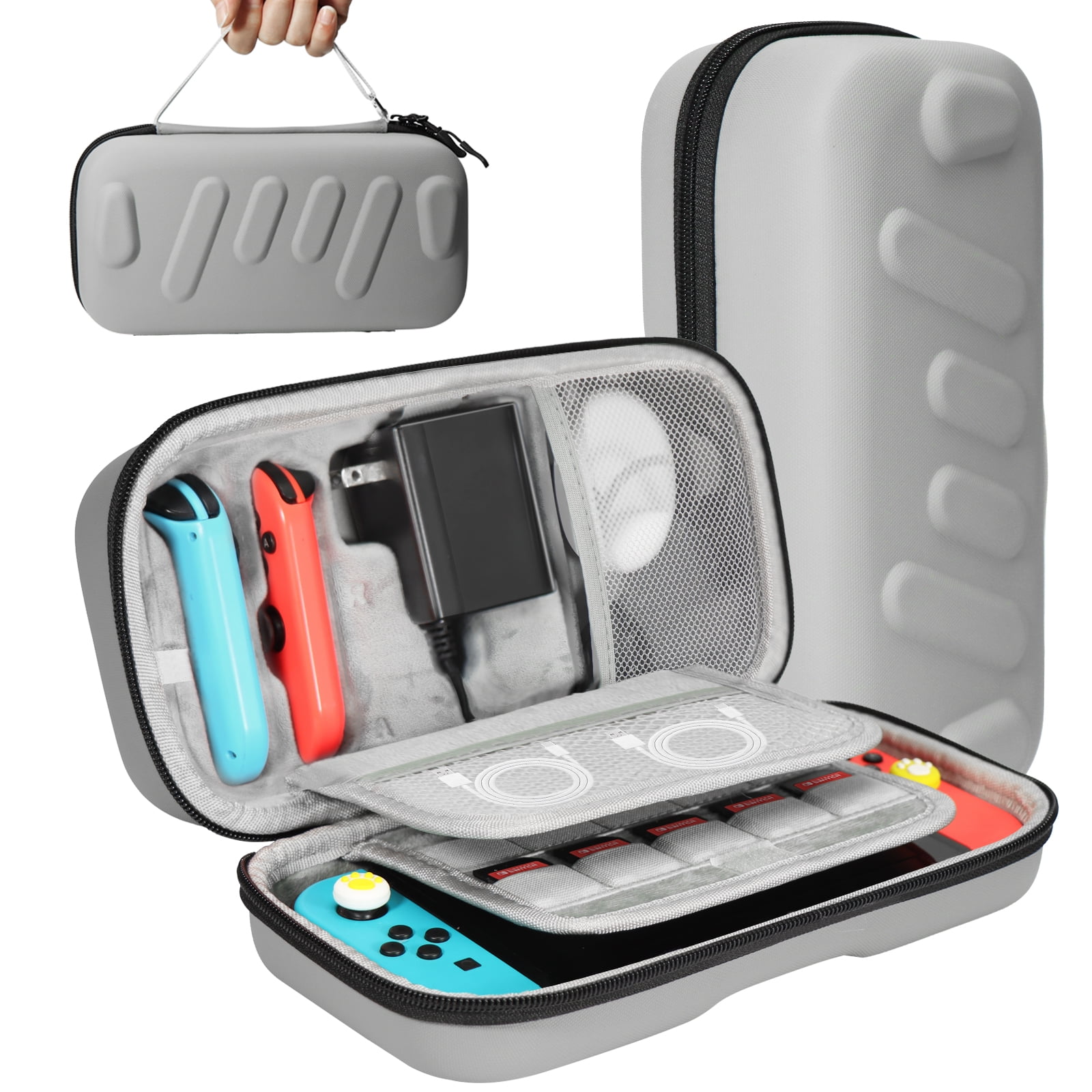 Genérico - Funda De Transporte Rígida Y Duradera Compatible Con Nintendo Switch Oled, Mandos Joycons Y Adaptador De Ca - Bolsa Protectora De Viaje Y Almacenamiento-gris