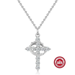 Collar Heshpaws S925 Sterling Silver Cross Rotating Crown Plata