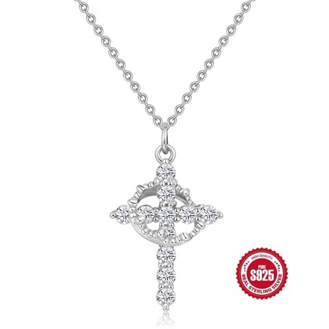 Collar Heshpaws S925 Sterling Silver Cross Rotating Crown Plata