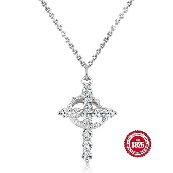 Collar S925 Sterling Silver Cross Rotating Crown Plata