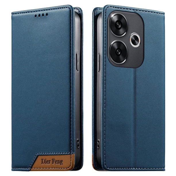 Funda Tipo Cartera de Cuero Sintético para XIAOMI POCO F6 Bloqueo RFID, con Ranuras para Tarjetas y Bolsillo para Efectivo, Cierre Magnético Fuerte Azul