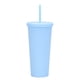 thumbnail image 1 of Vaso de plástico reutilizable para agua fría de 700 ml, vaso para bebidas de color sólido de doble capa con tapa y pajita., 1 of 5