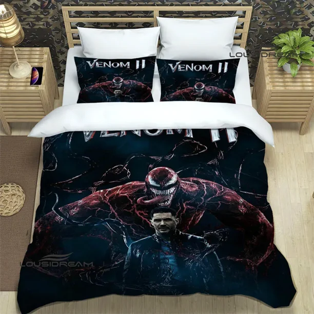 v1139 Bed Sheets Cartoon V-venom printed Bedding Sets exquisite bed supplies set duvet cover bed comforter set bedding set luxury birthday gift 3-Piece Bedding Set (1 Duvet Cover + 2 Pillow Shams) Bed