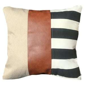 Elizabeth Peper - Cojin Decorativo Ecocuero Rayas Blanco Y Negro 50X50 Relleno
