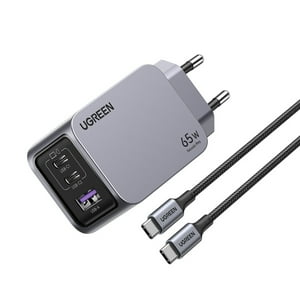 Cargador Gan Tech Fast Slim 65W 2 Usb-C / Usb-A + Cable Usb-C/Usb-C 1.5M 100W Max Ugreen X755