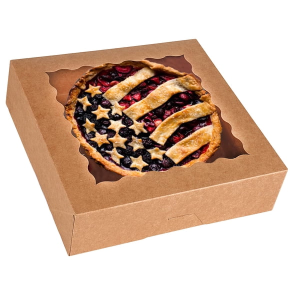Pie Boxes Tcoivs, paquete de 30 unidades, con ventana, 25,5 x 25,5 x 6,4 cm (color marrón)