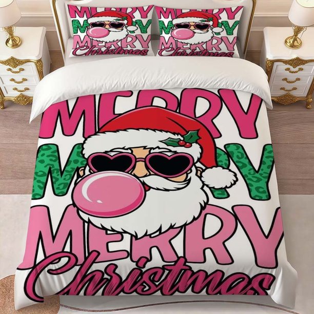 Santa Claus Heart Fashion Glasses Print Bedding Set Soft Duvet Cover and 2 Pillowcases