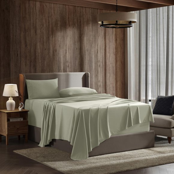 Juego de sábanas Nestl para cama queen size, 4 piezas, bolsillo profundo, color verde claro