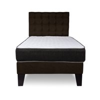 M Sole - Cama 1 Plaza Completa Base Americana + Colchón De Resortes + Respaldo Cuadros Café