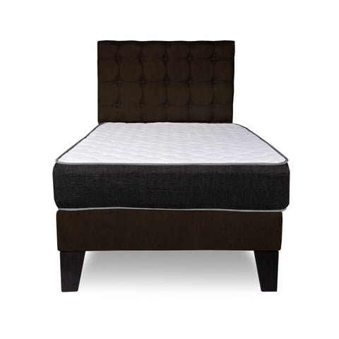 M Sole - Cama 1 Plaza Completa Base Americana + Colchón De Resortes + Respaldo Cuadros Café