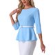 thumbnail image 4 of INSPIRE CHIC Blusas Peplum para Mujeres Conjunto de Regreso a Clases para Maestras Manga 3/4 Blusa Elegante de Trabajo con Cinturón L Azul Cielo, 4 of 5
