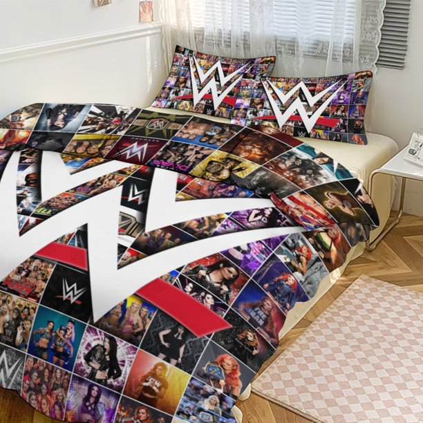 WWE 3-Piece Comforter Set for Bedroom WWE Bedding Set for Kids Adults Soft Microfiber Duvet Cover Set with Zipper Closure