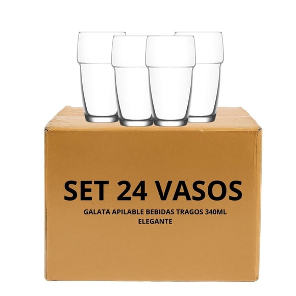 Set 24 Vasos Galata Apilable Bebidas Tragos 340mL Elegante