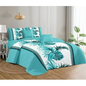 Casadeliacl - Cubrecama Quilt Delgado2 Plaza Diseño Modernos Tf Hoja Calipso / Celeste