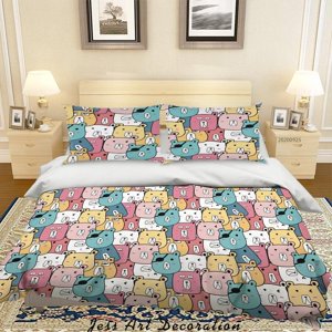 Milsleep - 3D Cartoon Animal Bear Funda De Edredón Set Ropa De Cama Set Funda De Edredón Fundas De Almohada Wj