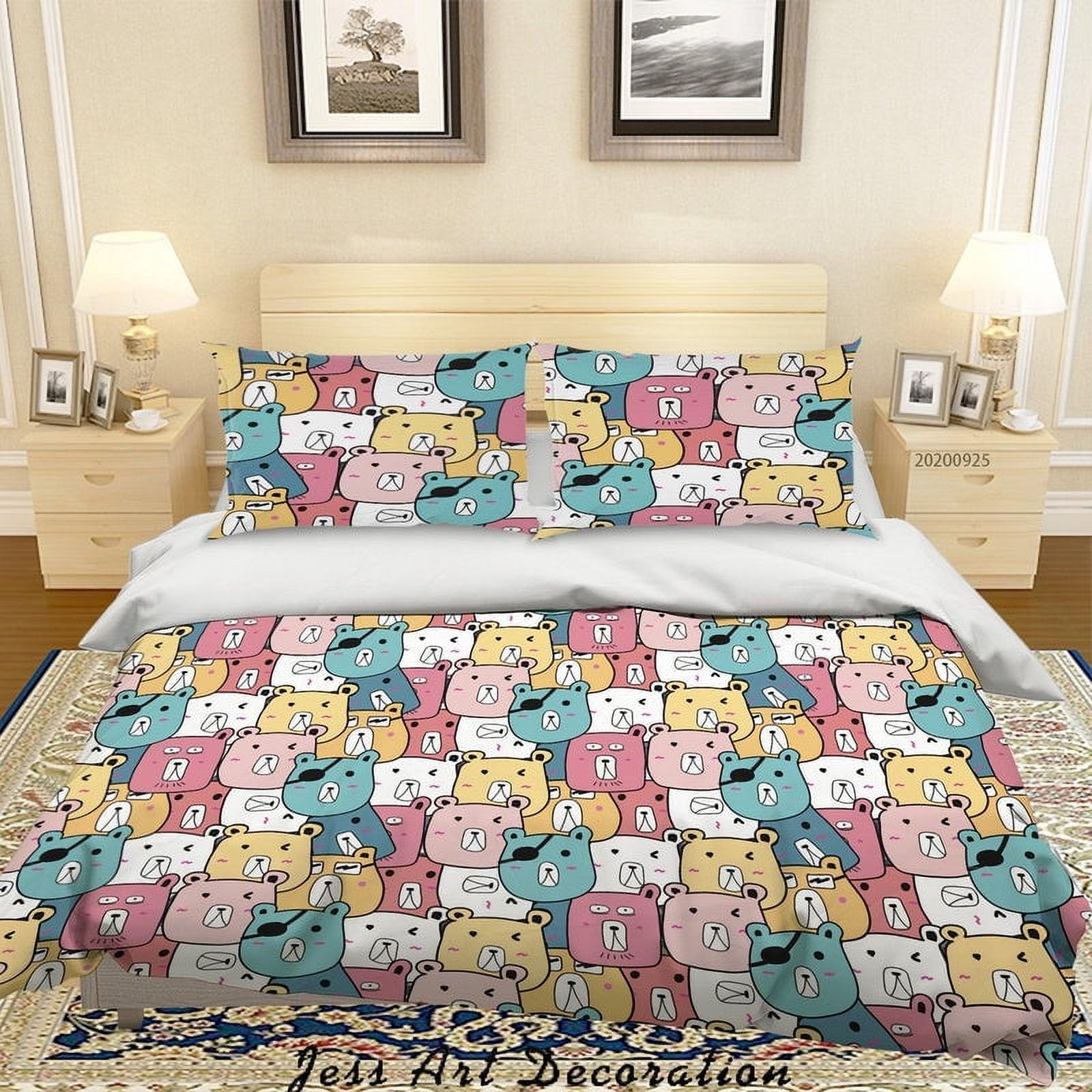 Milsleep - 3D Cartoon Animal Bear Funda De Edredón Set Ropa De Cama Set Funda De Edredón Fundas De Almohada Wj