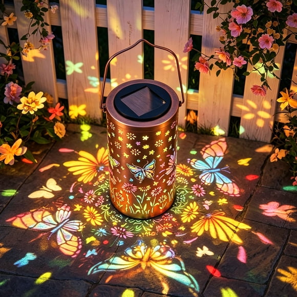 Faroles solares PASUTO decorativos con mariposas coloridas para jardín