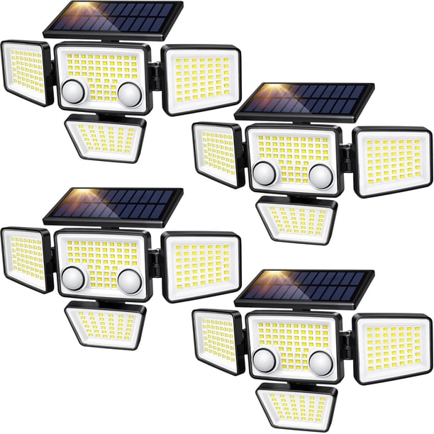 Luces solares LYWALT 188 LED 3000LM con sensor de movimiento IP65, paquete de 4 unidades