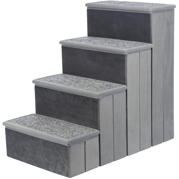 Escaleras para perros TRIXIE Velour de 4 peldaños para camas y sofás, color gris