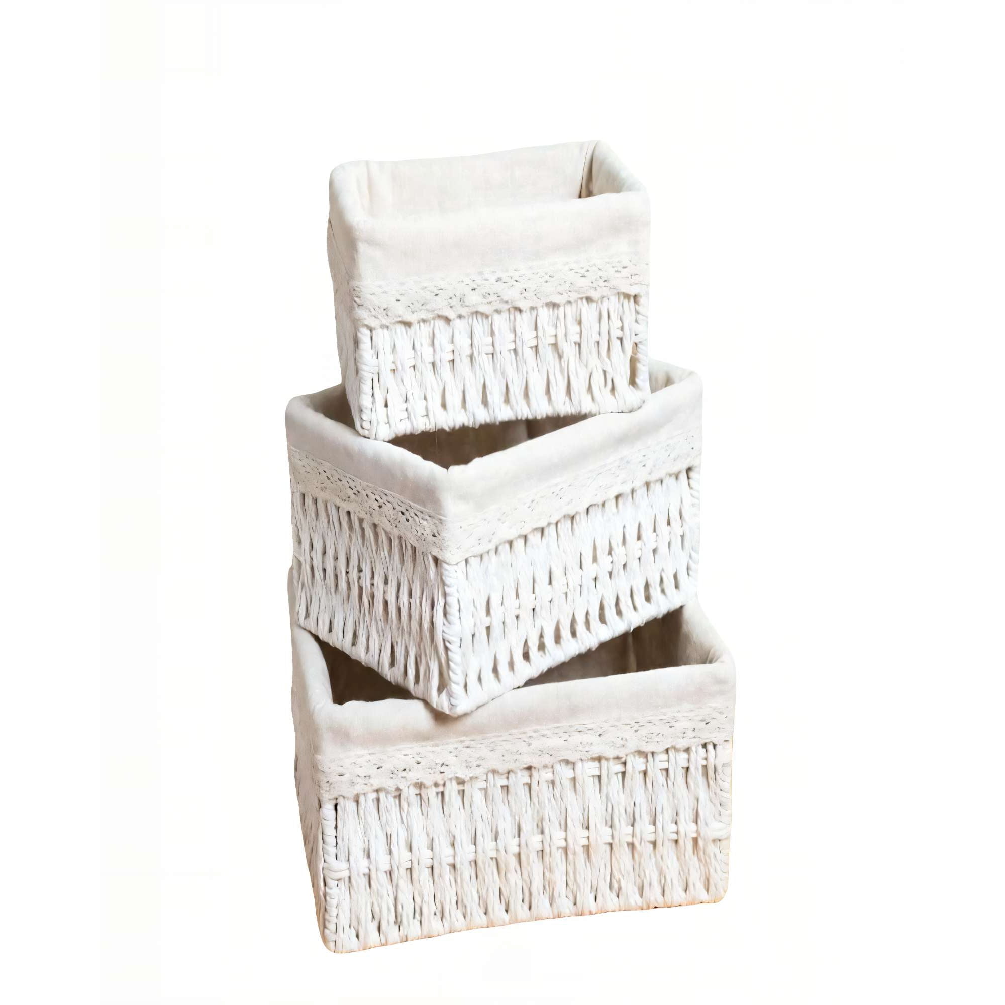 Genérico - Juego De 3 Cestas 26cmx20cmx11.5cm Color Blanco