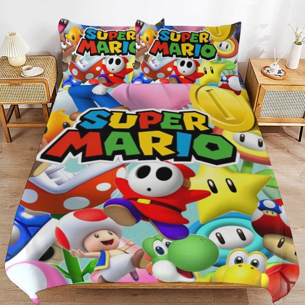 Super Mario 3-Piece Comforter Set for Bedroom Super Mario Bedding Set for Kids Adults Soft Microfiber Duvet Cover Set with Zipper Closure