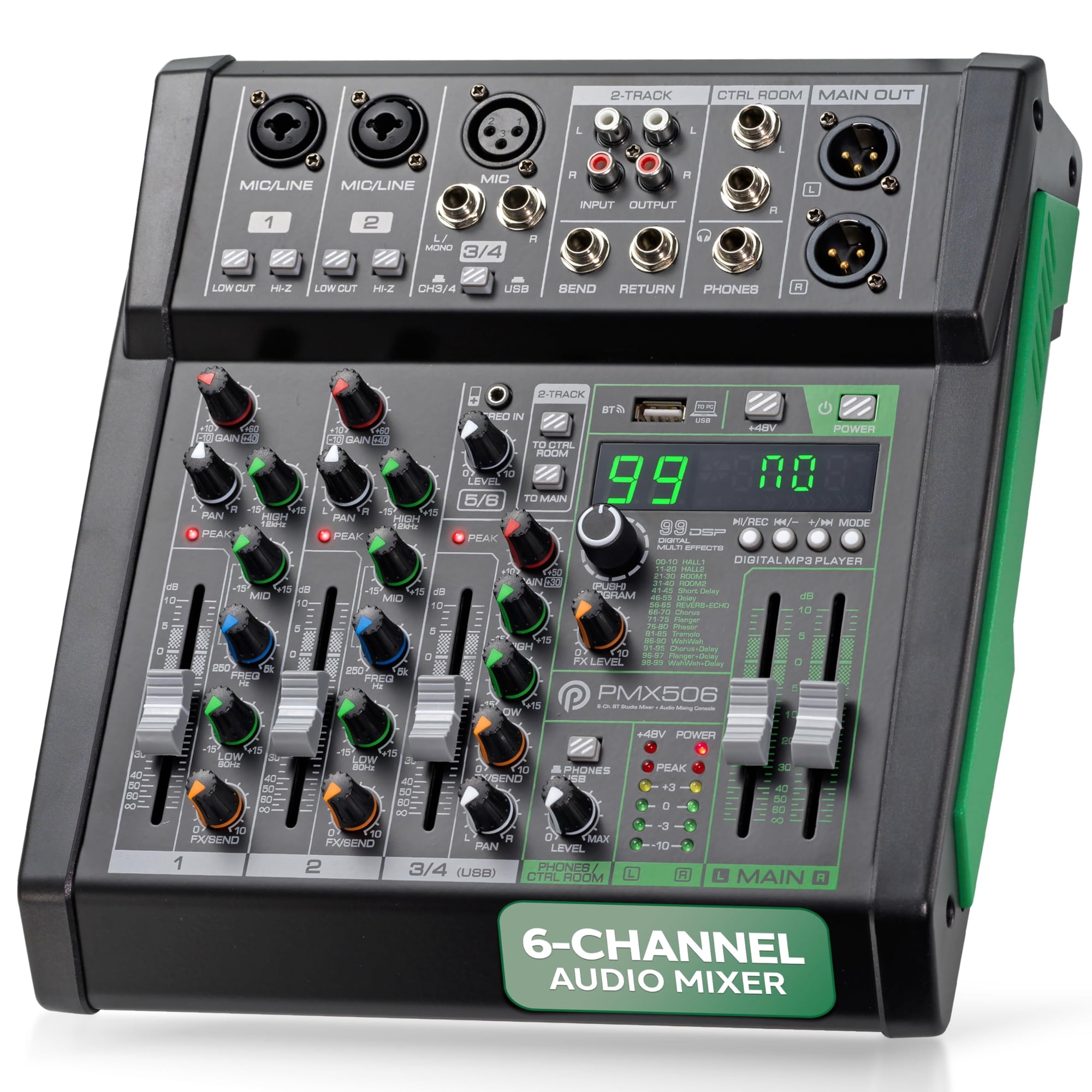 Mezclador De Audio Pyle Pmx506 De 6 Canales Con Bluetooth 5.0 Y Usb