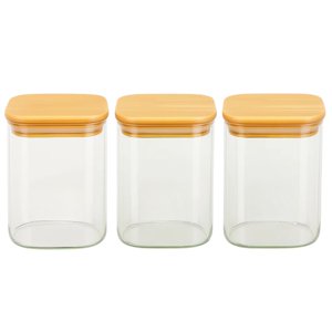Disparo - Set 3 Frascos Hermeticos Cuadrado 900Ml Vidrio 10Cm Tapa Bambú