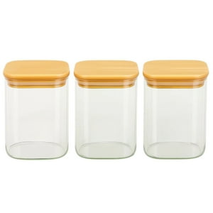 Disparo - Set 3 Frascos Hermeticos Cuadrado 900Ml Vidrio 10Cm Tapa Bambú