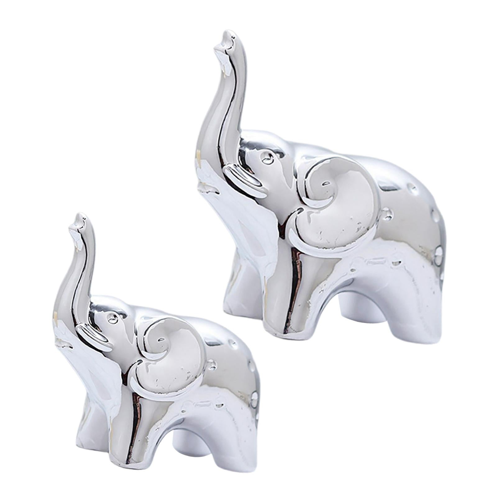 Bothyi - 2x Estatuilla De Elefante Lindo Animal Escultura Arte Artesanía Hogar Deocr Plata