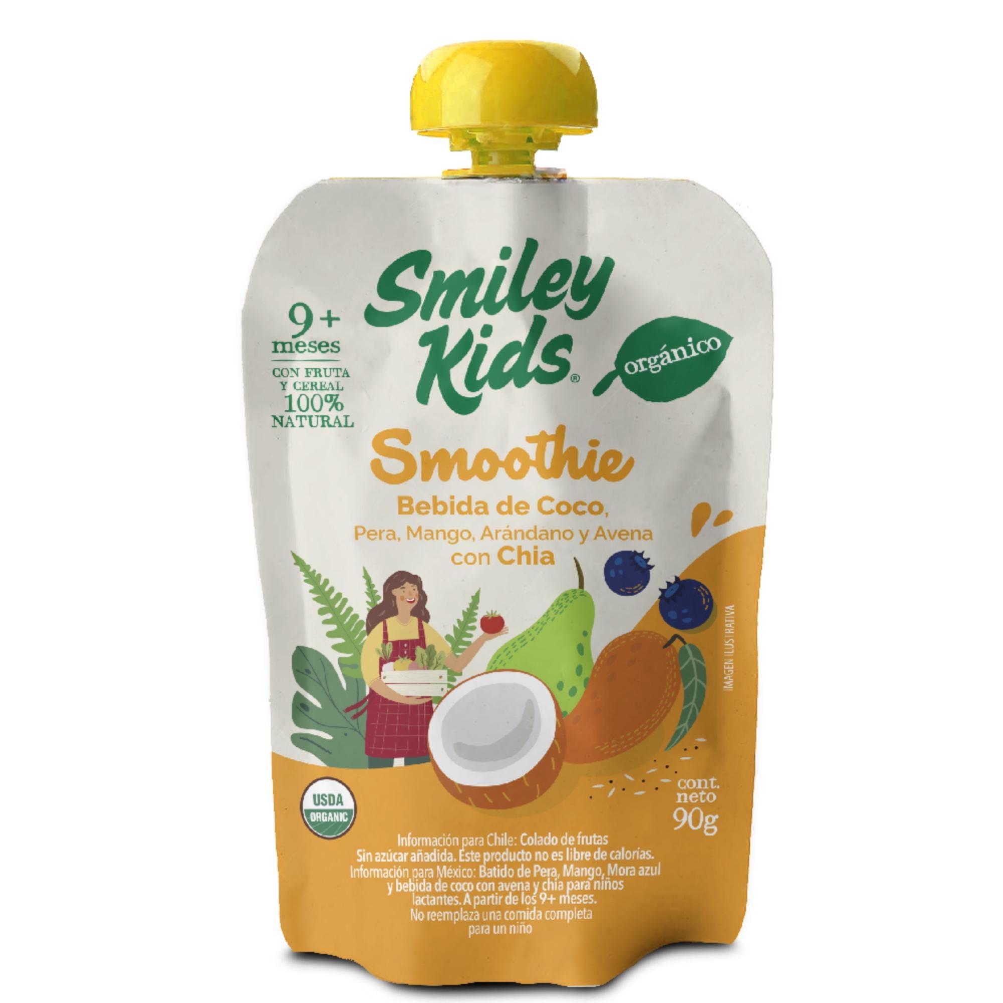 Yogurt Smoothie Orgánico Sabor Pera, Mango, Arándano Y Avena Con Coco Chia g Smiley Kids