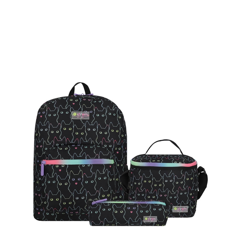 Triple Pack 5xt Mochila Niña Xtrem Gatos Negro