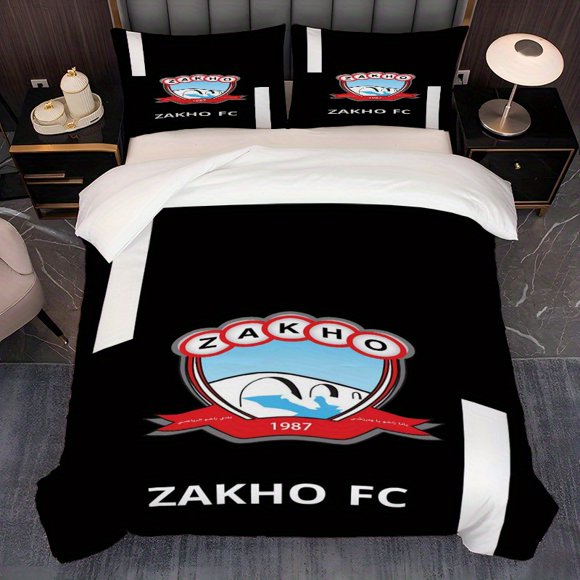 3pcs Zaho FC Team Logo Shows Mountains And Rivers Theme Print Three-Piece Bedding Set Soft Duvet Cover And Two Pillowcases