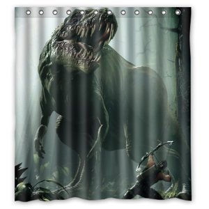 Pinghai - Cortina De Ducha De Dinosaurios Del Bosque De Jurassic World, Juego De Cortina De Baño Con Ganchos, Tamaño 66 X 72 Pulgadas