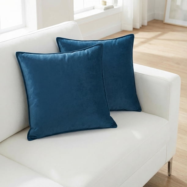 REGALWOVEN Juego de 2 Fundas de Cojines de Terciopelo Decorativas Sólidas para Sofá Azul Marino 18" x 18"