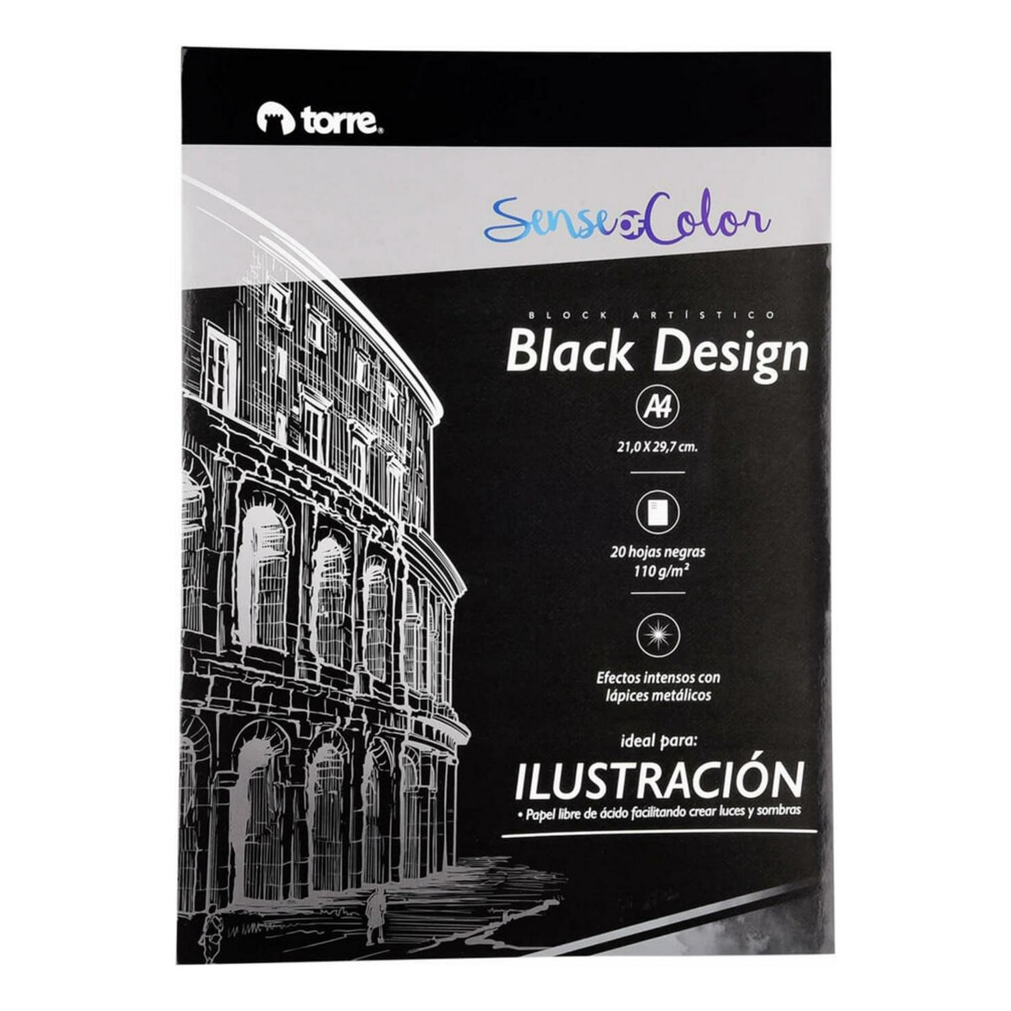 Block Artístico Black A4, 20h Negras, Sense Of Color. Torre